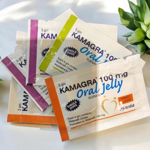 Kamagra Oral Jelly 100g – Siro Kích Dục Nam Hương Trái Cây, Hộp 7 Gói