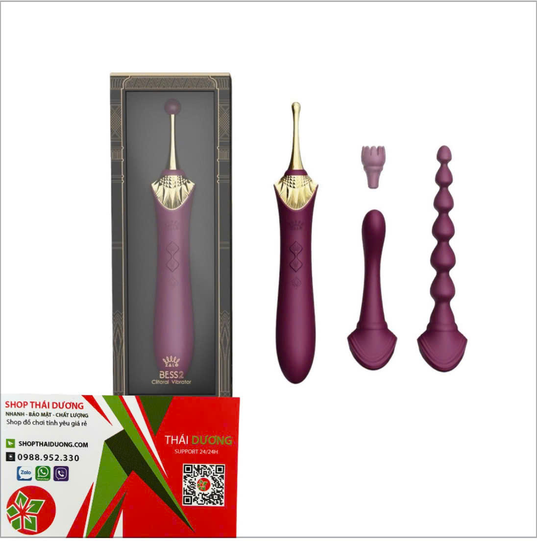 Máy Rung Sóng Âm Kích Thích Điểm G  ZALO Queen Bess 2  Đa Năng 4 Đầu Phụ