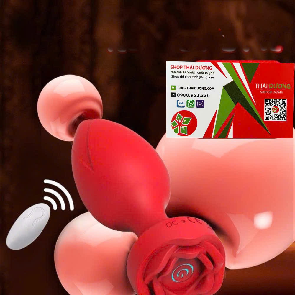 Phích Cắm Hậu Môn Hoa Hồng Silicon Cao Cấp  10 Chế Độ Rung, Điều Khiển Từ Xa