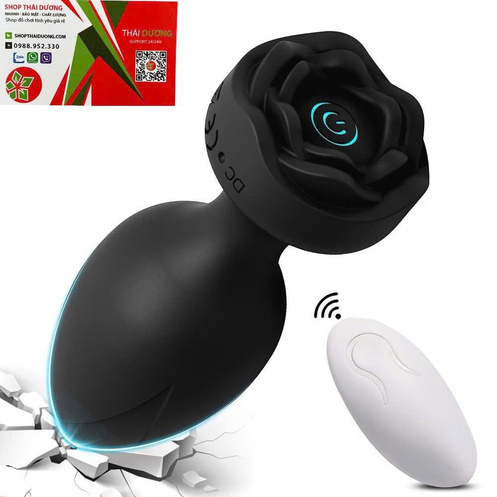 Phích Cắm Hậu Môn Hoa Hồng Silicon Cao Cấp  10 Chế Độ Rung, Điều Khiển Từ Xa