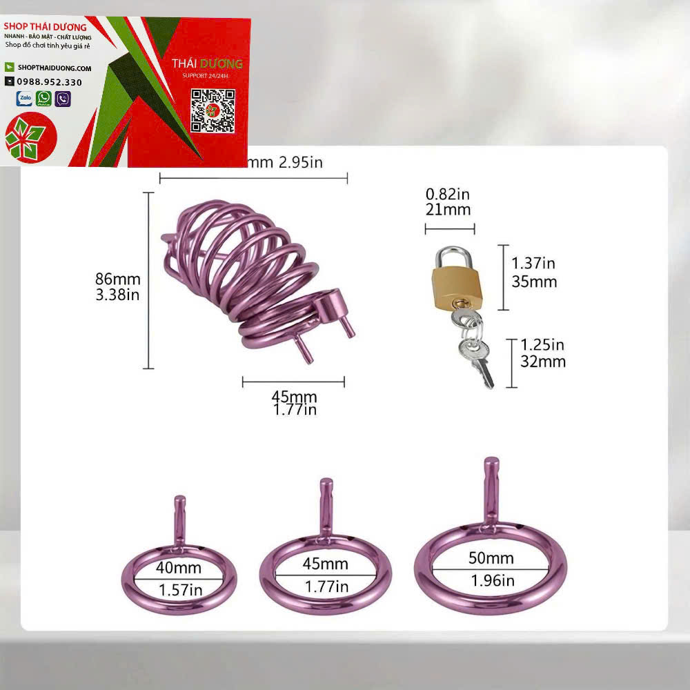 Lồng Khóa Dương Vật Màu Hồng Bằng Thép Không Gỉ Có Ổ Khóa