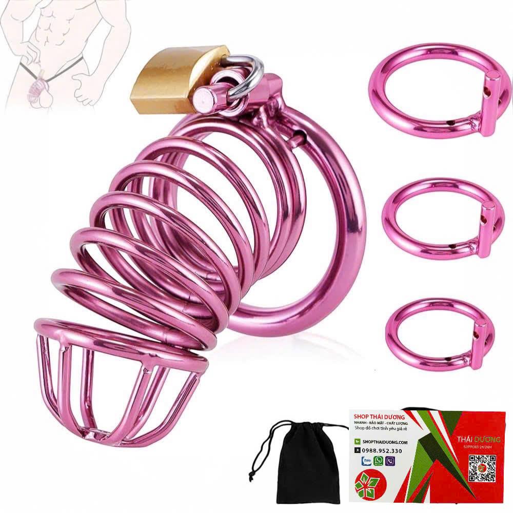 Lồng Khóa Dương Vật Màu Hồng Bằng Thép Không Gỉ Có Ổ Khóa