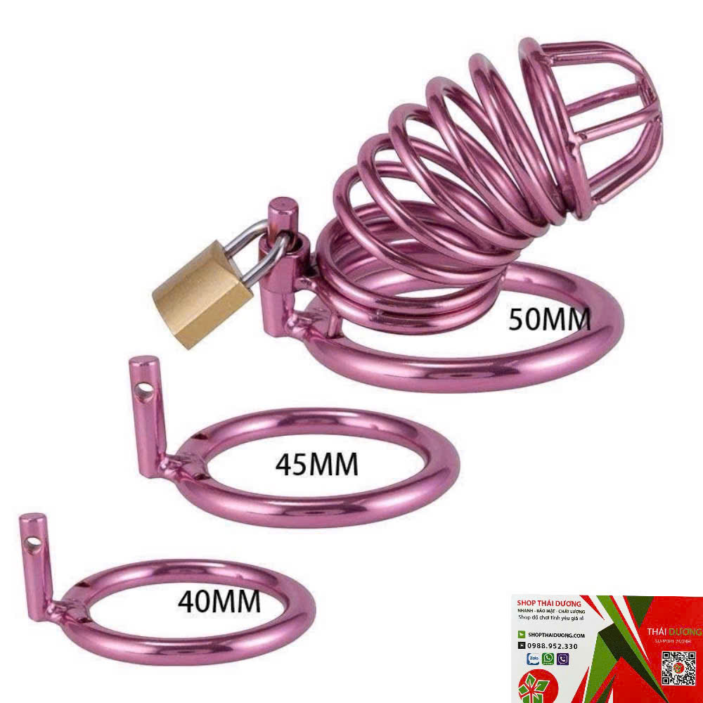 Lồng Khóa Dương Vật Màu Hồng Bằng Thép Không Gỉ Có Ổ Khóa