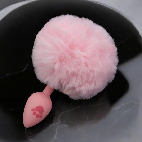 Plug Hậu Môn Cosplay Đuôi Thỏ – Thiết Kế Bàn Chân Mèo Màu Hồng, Chất Liệu Silicon An Toàn 