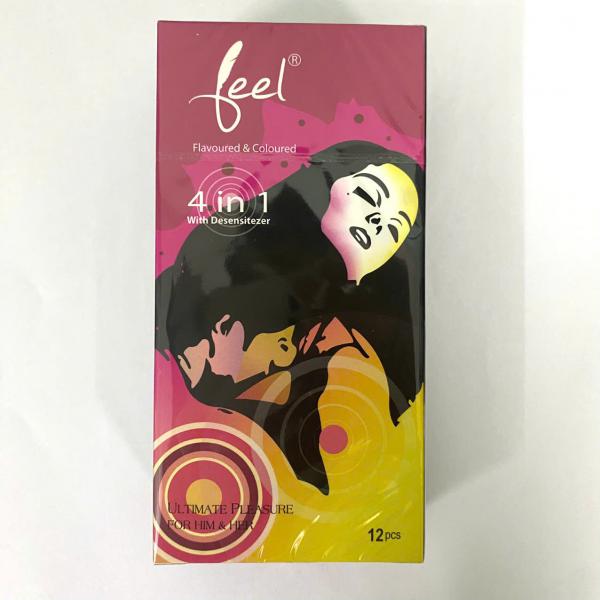 Bao Cao Su Feel 4in1 – Gân Gai, Kéo Dài Thời Gian Tăng Khoái Cảm Mạnh (Hộp 12 Cái) 