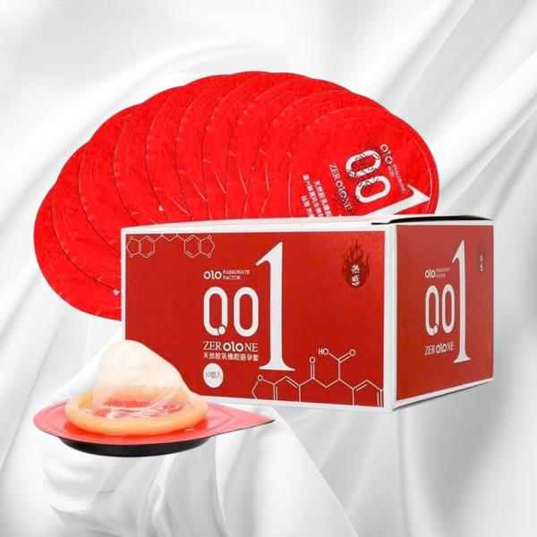 Bao Cao Su OLO 0.01 Trơn  Đỏ  Siêu Mỏng Nóng Ấm  Hộp 10 Cái 